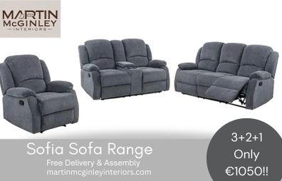 New 3+2+1 Grey Fabric Sofa Sets Sofia Range