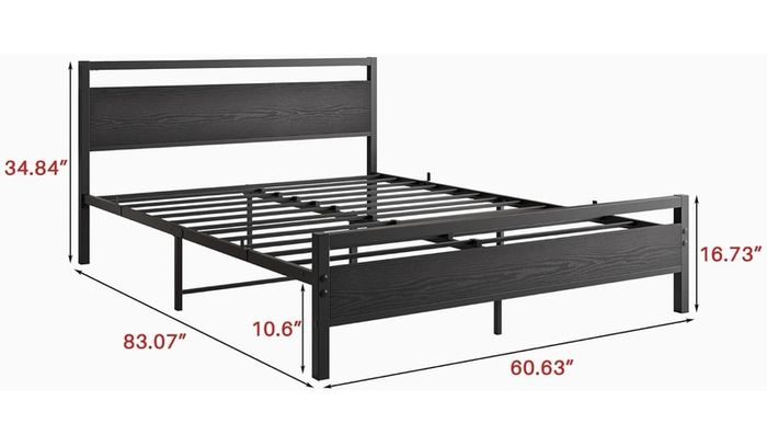 King Size Bed Frame with Wood Headboard,Heavy Duty Metal Platform Bed