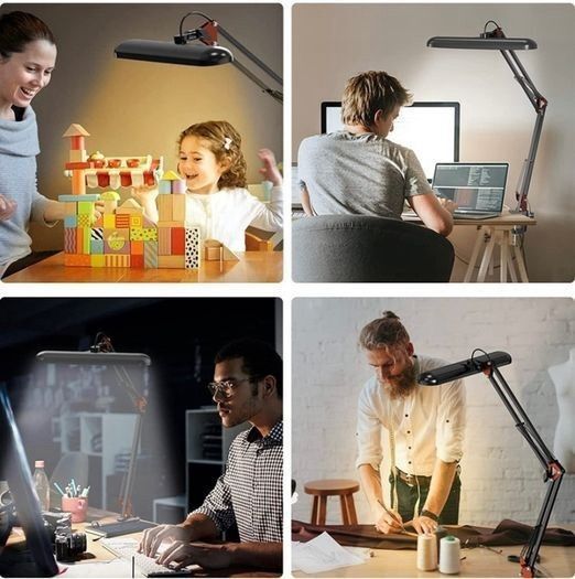 NEW SALE | Desk Lamp Clamp - Swing Arm Desk Lamps for Study - Eye-Caring LED Desk Light - 3 Light Modes x 10 Brightness Levels - 12W - Rose Gold
