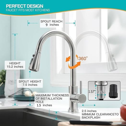 Stainless Steel Kitchen Faucet with Pull Out Sprayer, Single Handle High Arc Kitchen Sink Faucet, 360 Swivel Modern Brushed Nickel Pull Down Kitchen Tap