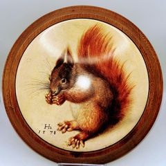 Vintage Ceramic Red Squirrel Oak Frame