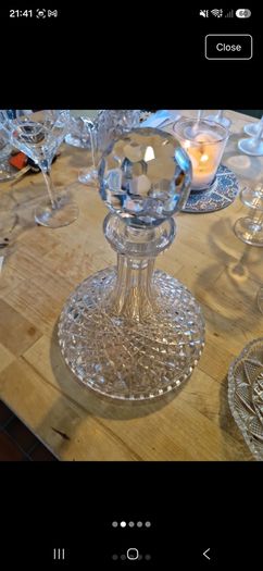 Vintage Waterford Crystal Alana Ships Decanter with a matching faceted ball stopper