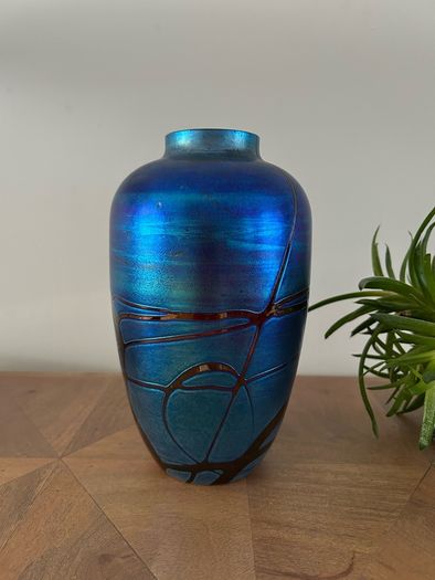 Colver France art glass, signed, iridescent blue, collectors item, vase