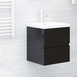 Sink Cabinet with Built-in Basin High Gloss Black Chipboard