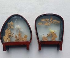Chinese glass cased vintage Art Deco oriental antique small arched dioramas