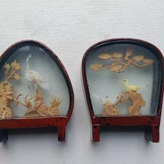 Chinese glass cased vintage Art Deco oriental antique small arched dioramas
