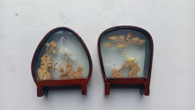 Chinese glass cased vintage Art Deco oriental antique small arched dioramas