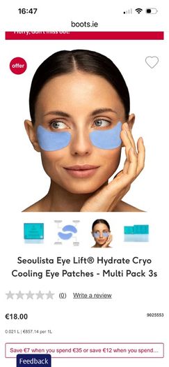 Seoulista Hydrate Eye Lift Cryo Cooling Eye Patches 3 Pack