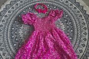 girls pink floral dress and hairband