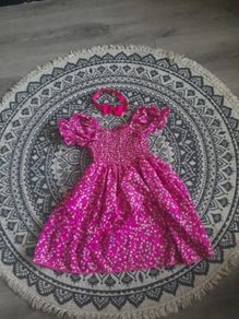 girls pink floral dress and hairband