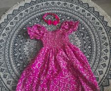girls pink floral dress and hairband