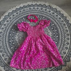 girls pink floral dress and hairband