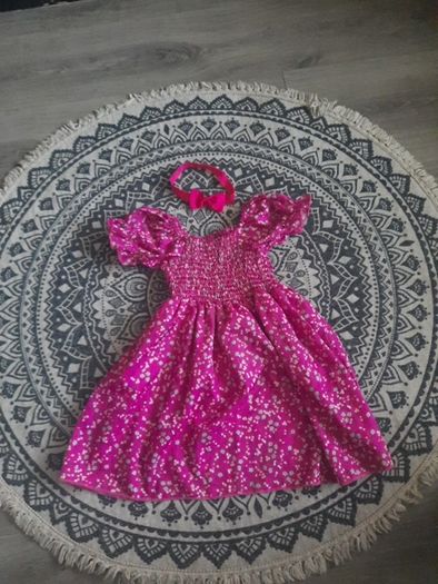 girls pink floral dress and hairband