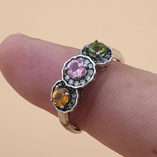 Vintage 925 Sterling Silver Multi-Stone Tourmaline Adjustable Ring