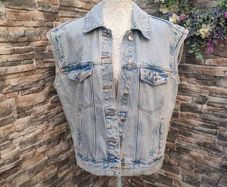 Denim Sleeveless jacket 80s 90s style on trend  size 12 Postage included