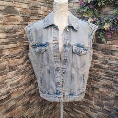 Denim Sleeveless jacket 80s 90s style on trend  size 12 Postage included