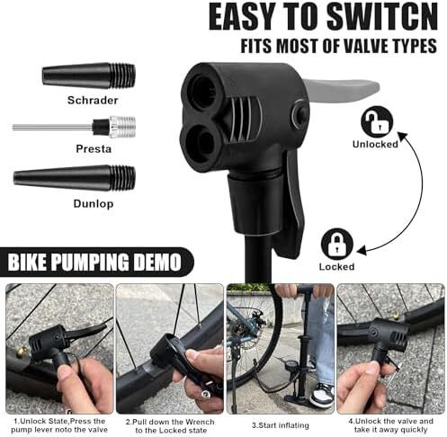 Bike Pump with Pressure Gauge, Bicycle Floor Pump Portable Bike Tyre Pump Stand Pump 160PSI/11Bar High Pressure Bike Air Pump with Presta, Schrader Valves for all Bikes, Road Mountain Bikes & Balls