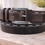 Womens Brown Leather Belt Vintage Stitch Detail Genuine Leather Belt for Jeans, Casua Image 4