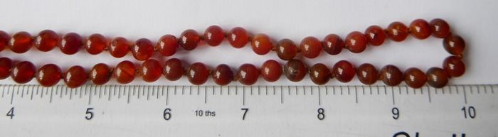 Vintage Natural Red Carnelian Agate Bead Necklace strung on a silk cord length 20"