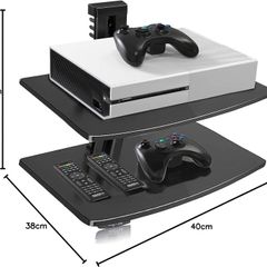 2 Floating Shelf Wall bracket with Strengthened Tempered Glass for DVD Players/Cable Boxes/Games Consoles/TV Accessories, 2 Shelves, Black
