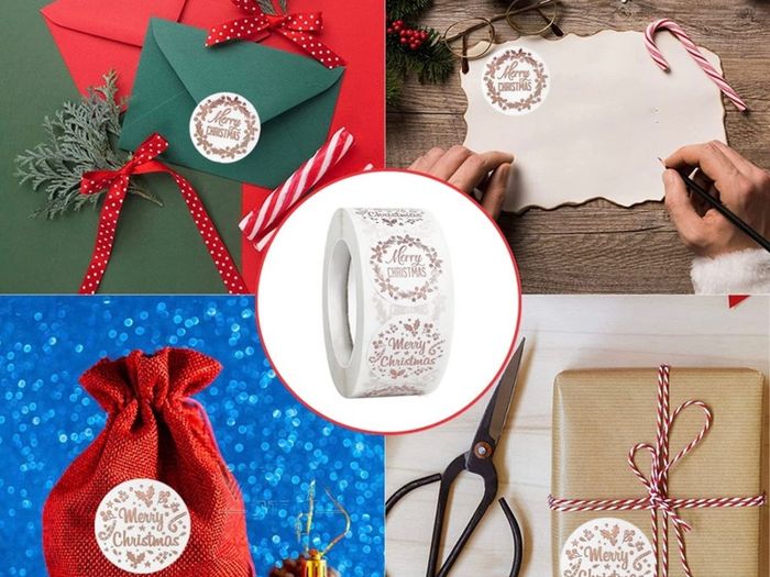 Christmas Stickers Clear, 500 PCS Happy Christmas Round Self Adhesive Stickers Presents Cards Tag Seals Label Scrapbooking Gift Craft Box Sticker Kids Decals 1inch/2.5cm (FREE POSTAGE)