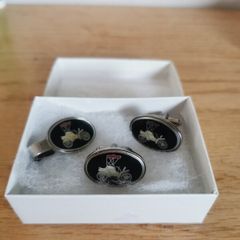 Vintage Model T Antique Enameled Cufflinks and Tie Clip set