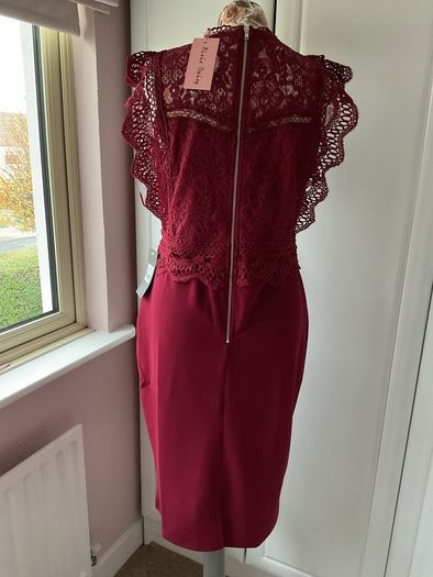 Bnwt burgundy lace detail occasion dress size 14