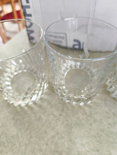 Multi-Purpose Crystal Beverage Tumbler Drinking Glass Set of 4 each 2 matching not stamped..