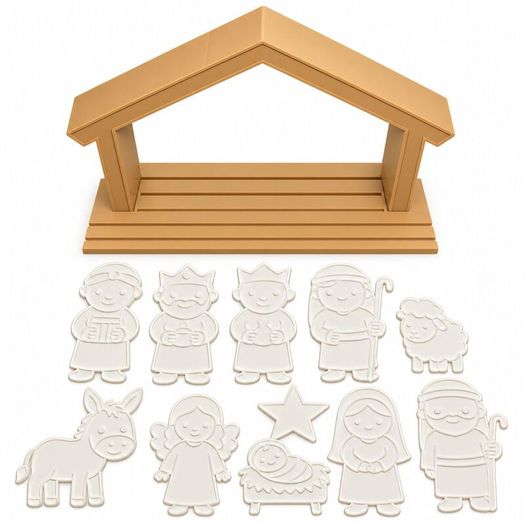 Colour Your Own Nativity Set with Stable, 10 Figures 3D