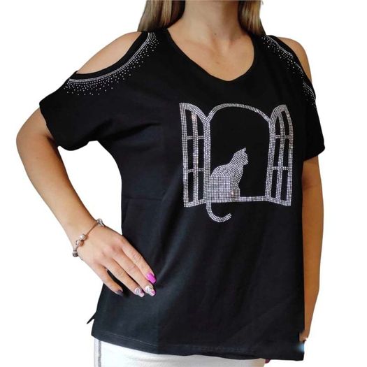 Tops Women Coldshoulder cat