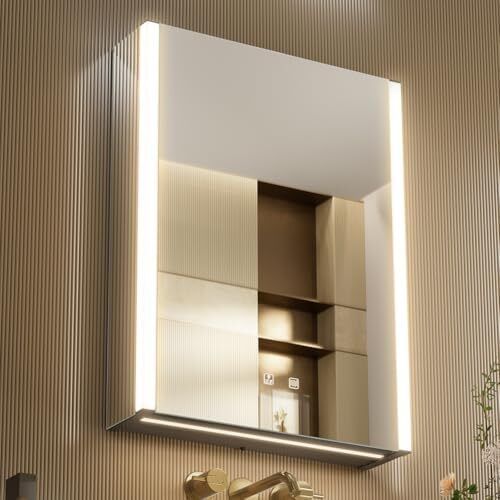 55 x 70 cm Left Hinge Aluminum LED Bathroom Medicine Cabinet with Mirror | Light Adjustment, Anti-Fog, High Capacity, Easy to Install