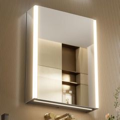 55 x 70 cm Left Hinge Aluminum LED Bathroom Medicine Cabinet with Mirror | Light Adjustment, Anti-Fog, High Capacity, Easy to Install