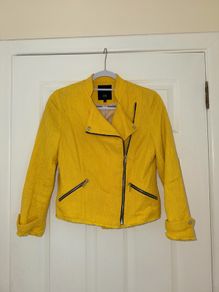 River Island Yellow Textured Biker Jacket - Size 8
