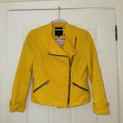River Island Yellow Textured Biker Jacket - Size 8