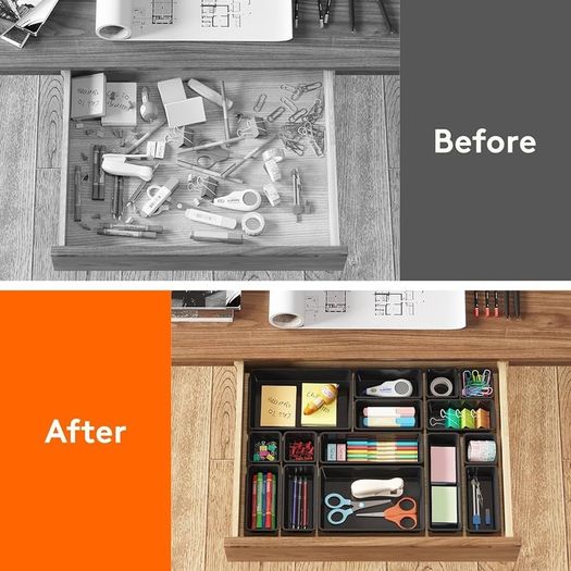 24pcs Drawer Organiser Set, Office Desk Drawer Dividers, Makeup Trays Plastic, Black Dresser Storage Bins Separation Box for Bathroom, Toolbox, Cosmetic, Jewelries and Gadgets, Bedroom