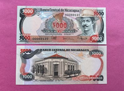 Nicaragua  5,000 Cordobas. 1987 Pick 146b ( Uncirculated )