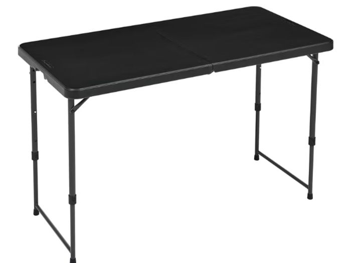 4 Foot Rectangular Folding Table, 4 Adjustable Height Settings with Carrying Handle, Indoor & Outdoor, Portable, Lightweight, Travel Table, Picnic, Camping, Black, 121.4 x 60.7 x 86.1 cm