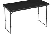 4 Foot Rectangular Folding Table, 4 Adjustable Height Settings with Carrying Handle, Indoor &amp; Outdoor, Portable, Lightweight, Travel Table, Picnic, Camping, Black, 121.4 x 60.7 x 86.1 cm