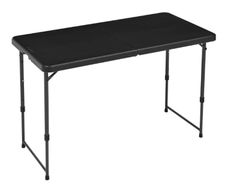 4 Foot Rectangular Folding Table, 4 Adjustable Height Settings with Carrying Handle, Indoor & Outdoor, Portable, Lightweight, Travel Table, Picnic, Camping, Black, 121.4 x 60.7 x 86.1 cm