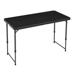 4 Foot Rectangular Folding Table, 4 Adjustable Height Settings with Carrying Handle, Indoor & Outdoor, Portable, Lightweight, Travel Table, Picnic, Camping, Black, 121.4 x 60.7 x 86.1 cm