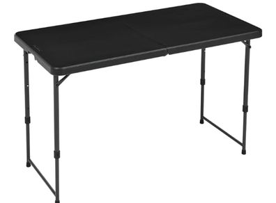 4 Foot Rectangular Folding Table, 4 Adjustable Height Settings with Carrying Handle, Indoor & Outdoor, Portable, Lightweight, Travel Table, Picnic, Camping, Black, 121.4 x 60.7 x 86.1 cm