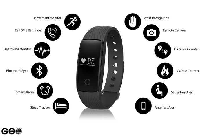 GEO Smartwatch Multifunction Fitness Tracker, Bluetooth 4.0 with App Integration, Heart Rate, Sleep Monitor, Phone Notifications, Vibration Alarm
