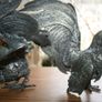 Vintage Pair of heavy Metal Fighting Roosters Cocks Decorative H-8" and H-9,3" Image 8