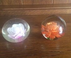 A pair of floral clear glass paperweights