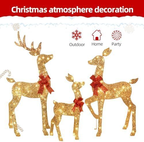 3 Piece 2D Lighted Christmas Deer Family Set