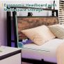 Single Bed Frame with Charging Station and LED Lights, Wood Headboard Image 2