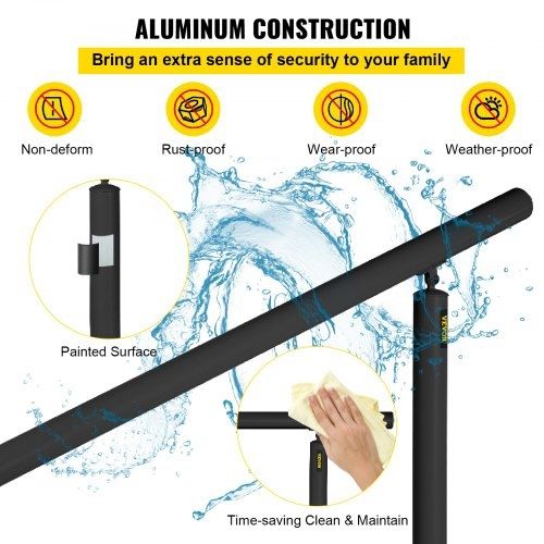 Stair Railing Kit, 152.4 cm Handrails for Outdoor 0-5 Steps, Adjustable Angle Black Aluminum Stair Handrail, Indoor & Outdoor Stairs for the Elderly