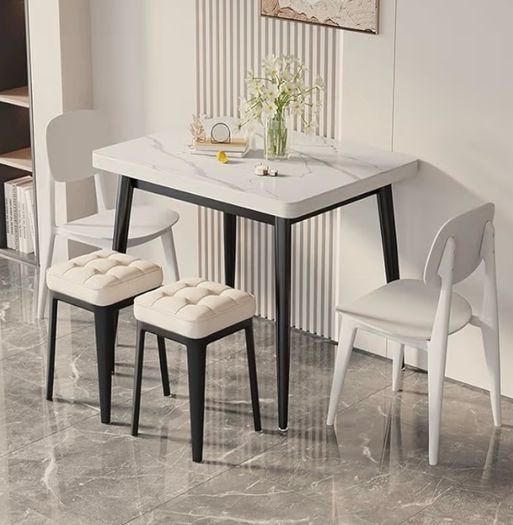 Set of 2, Upholstered Kitchen Chairs, Vanity Stools, Synthetic Leather with Stitching, Mid-Century Modern, 19-Inch Tall, Easy Assembly