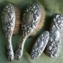 Antique Silver Plated Set Dresser Set Art Nouveau Style Floral Repousse Hair Brush Clothes Brushes  4 Pieces Image 9