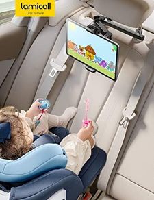 Car Headrest Tablet Mount Aluminium Arm 2025 Adjustable Car Tablet Holder, 360 rotaotating Backseat Mount for Kids, for 2024 iPad Pro 13, Air 6, Mini, Tab, Phones, 4.7-13 inch Device - Black